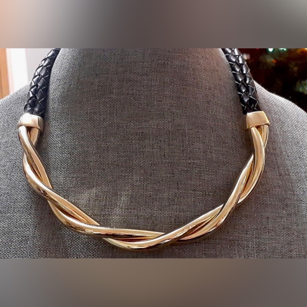 J.CREW STATEMENT GOLD LEATHER BRAIDED NECKLACE